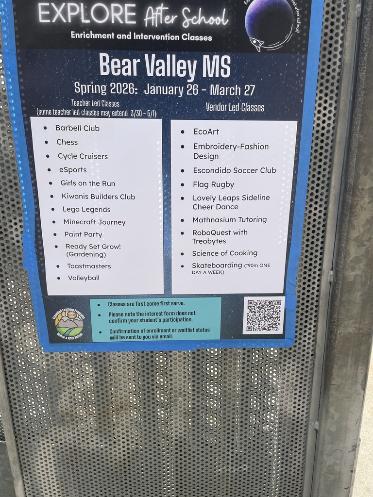 A poster with a list of our after school club offerings