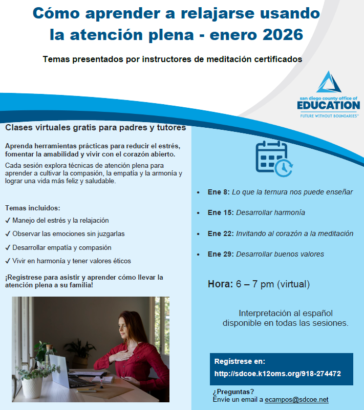 Flyer in Spanish from San Diego County Office of Education on Virtual Classes