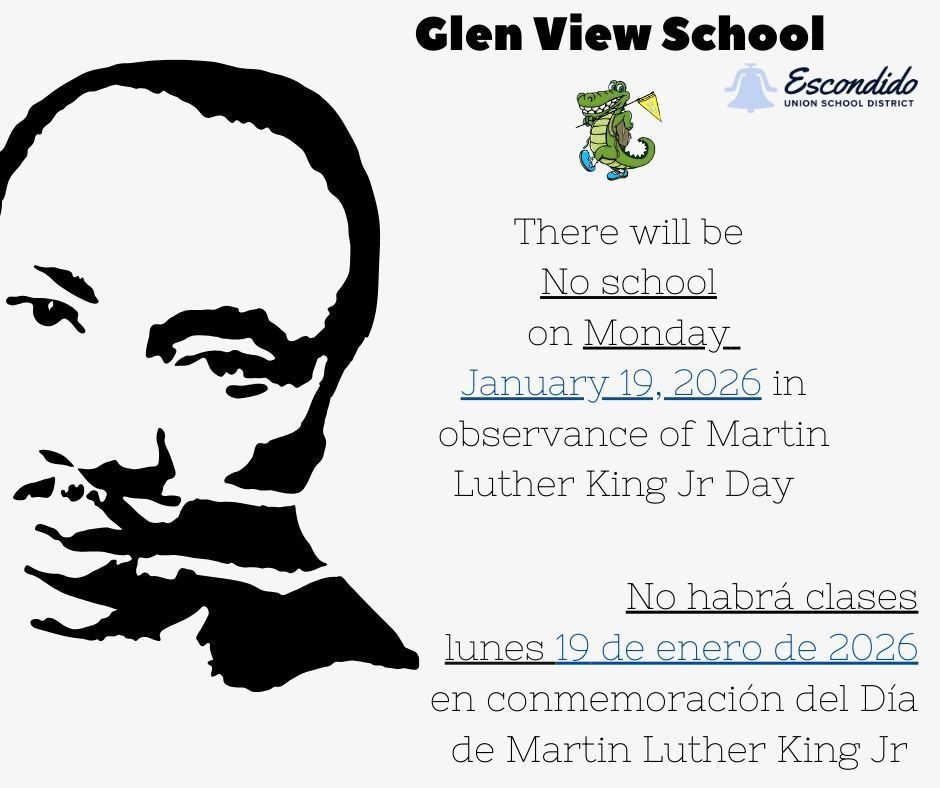 Flyer about MLK, MLK picture on the left side and Gator at the top, No school Jan 19th 2026