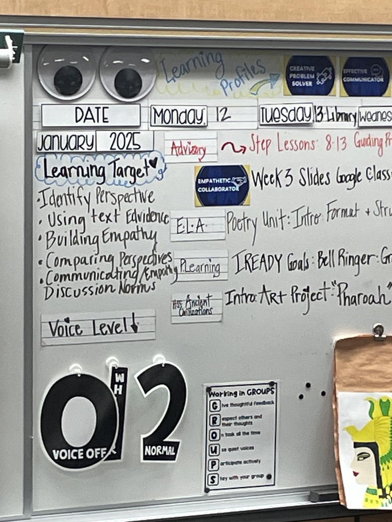 Teacher's learning target written on board