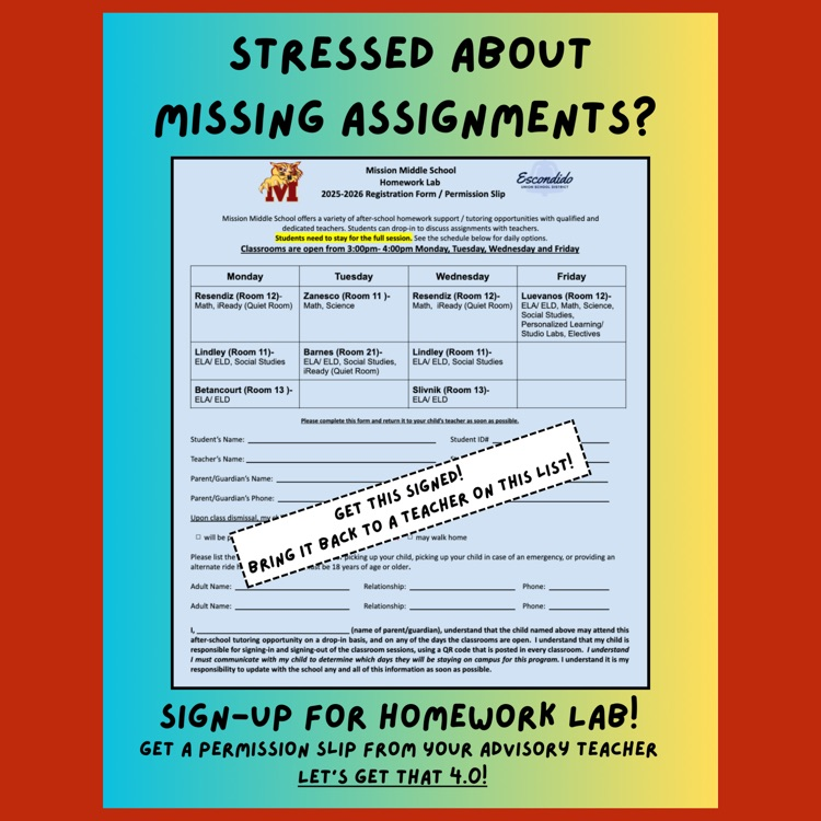A flyer featuring a permission slip for Homework Lab