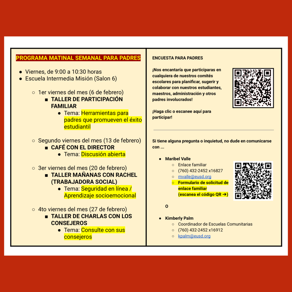 Page 2 (of 2) of the Spanish language Family Engagement Calendar for February 2026