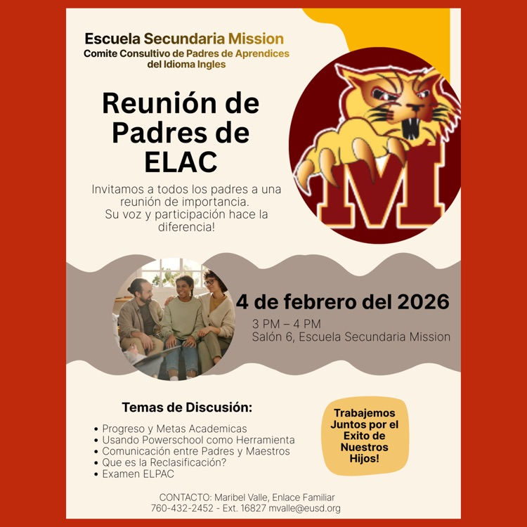A Spanish language flyer for this year’s second meeting of the English Learner Advisory Committee (ELAC)