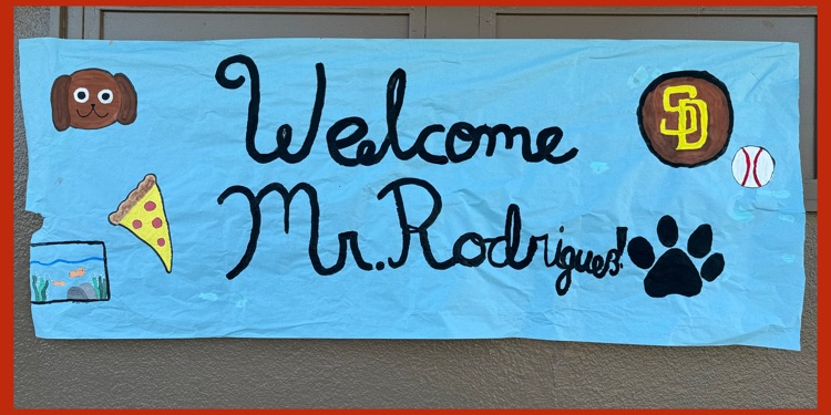 A panorama of a banner that says "Welcome, Mr. Rodriguez"