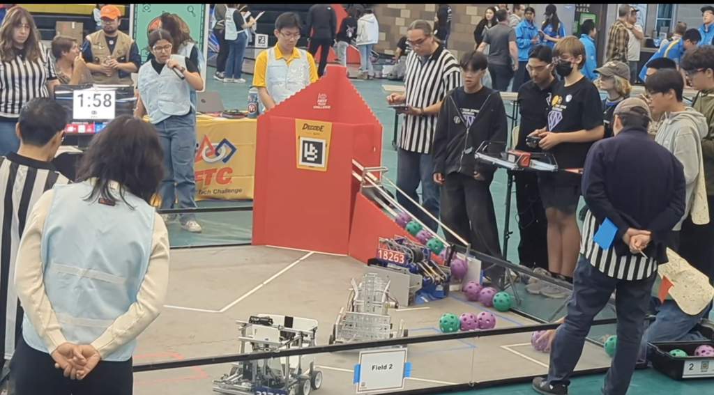 Robotics team members participating in a competition 