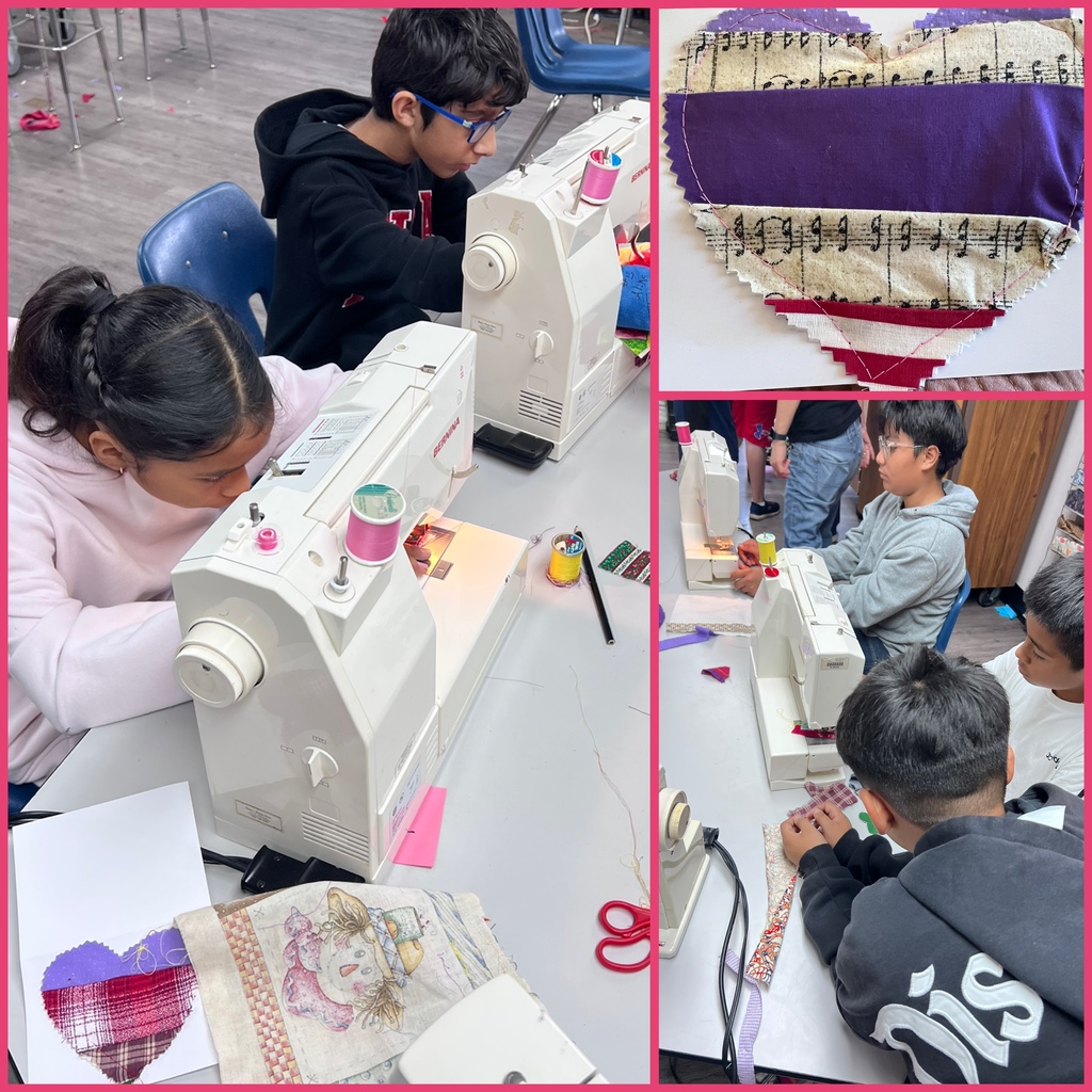 Students sewing on sewing machines in cooking and crafting this week. 