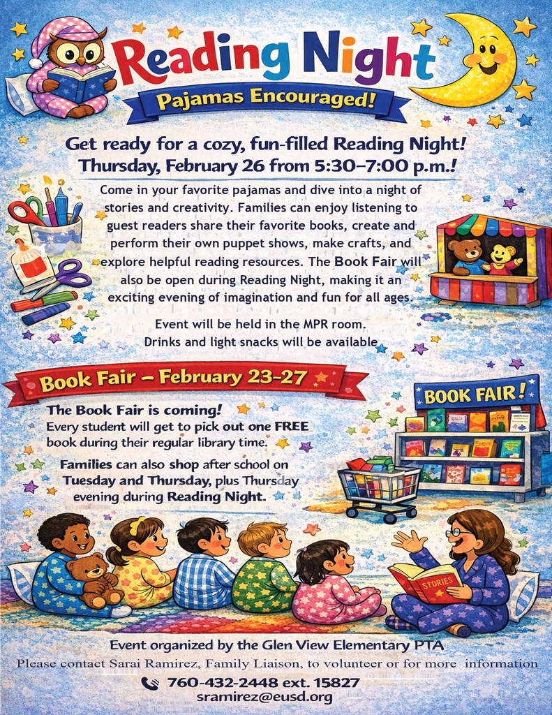 Reading Night Feb 26th and Book Fair February 23-27 Flyer English 