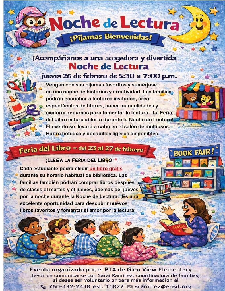 Reading Night Feb 26th and Book Fair February 23-27 Flyer Spanish 