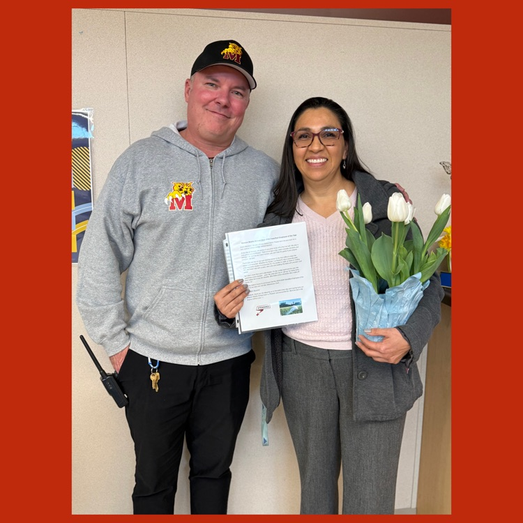 Mission's 2025-2026 Classified Employee of the Year, Elizabeth Siqueira, with Principal Jason Hoff