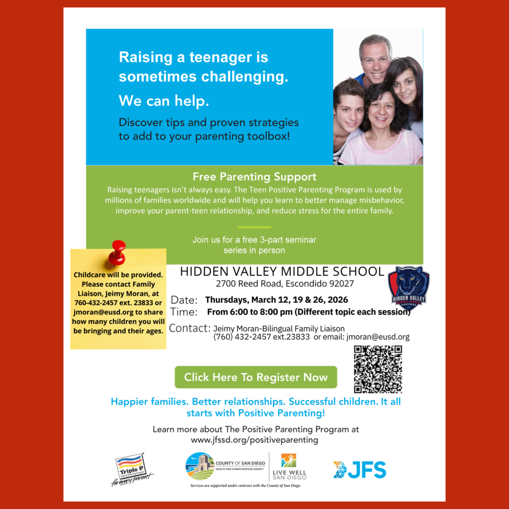 An English language flyer for the “Teen Positive Parenting Program” seminar series