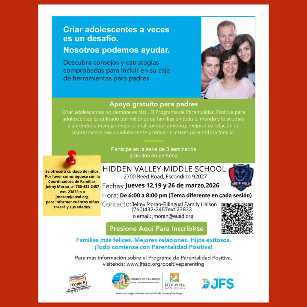 A Spanish language flyer for the “Teen Positive Parenting Program” seminar series