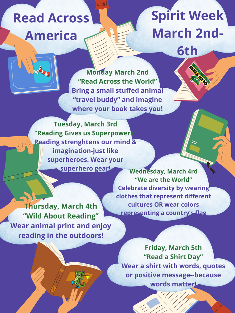 Read Across America Spirit Week March 2nd-6th Flyer English 