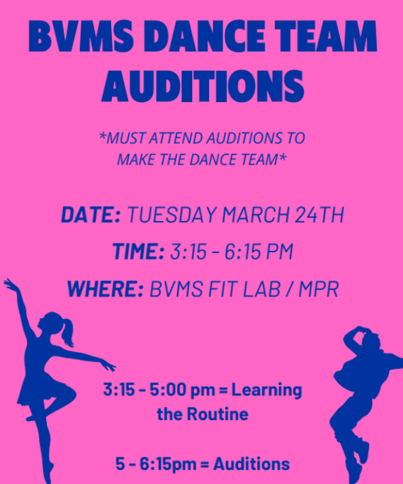 BVMS Dance Team Auditions Flyer