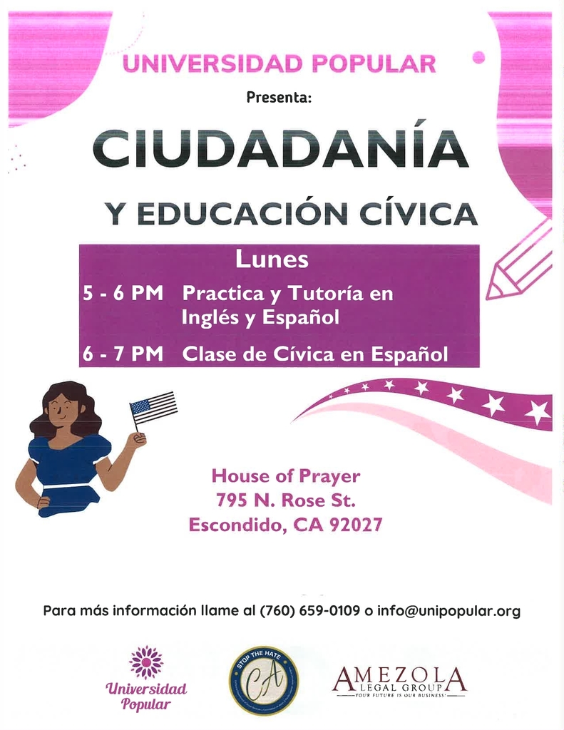 Universidad Popular Citizenship & Civics Class Flyer Spanish