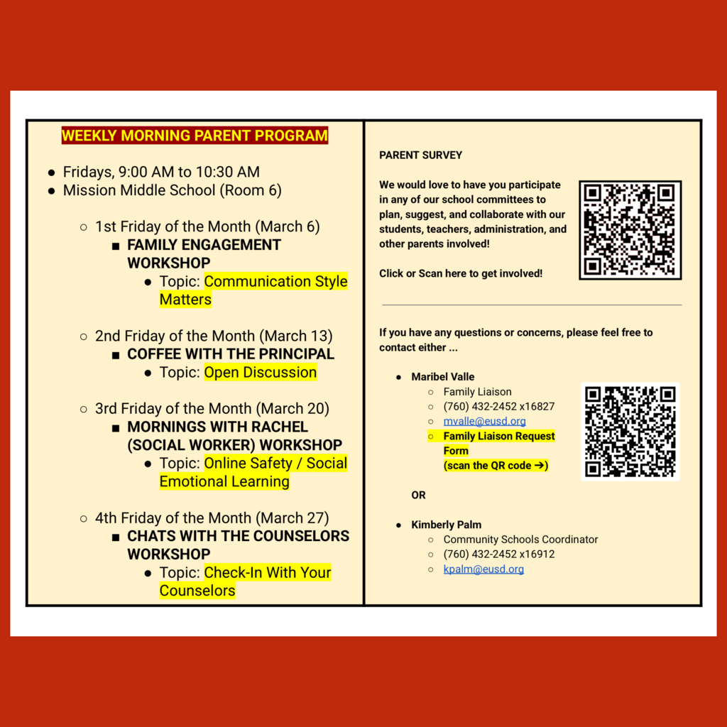 Page 2 (of 2) of the English language Family Engagement Calendar for March 2026