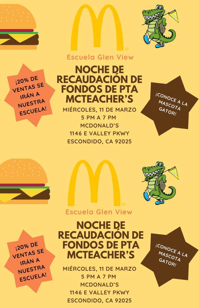 PTA McDonald's Fundraiser Flyer Mar 2026 Spanish 