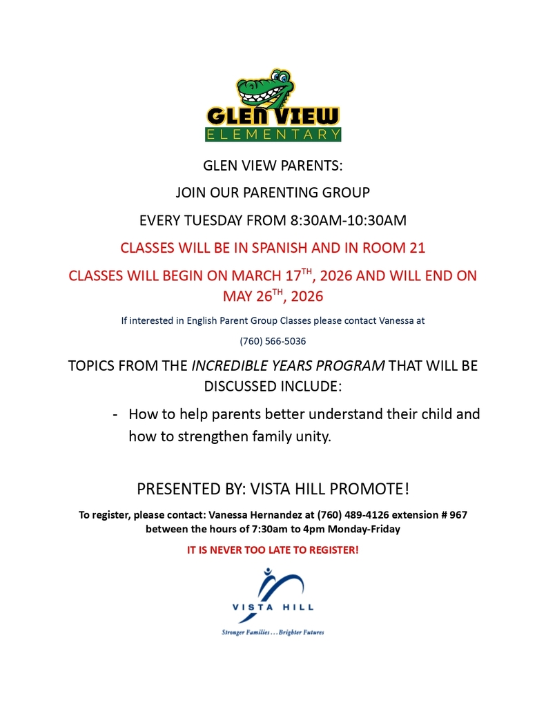 Vista Hill Parenting Classes Flyer English 