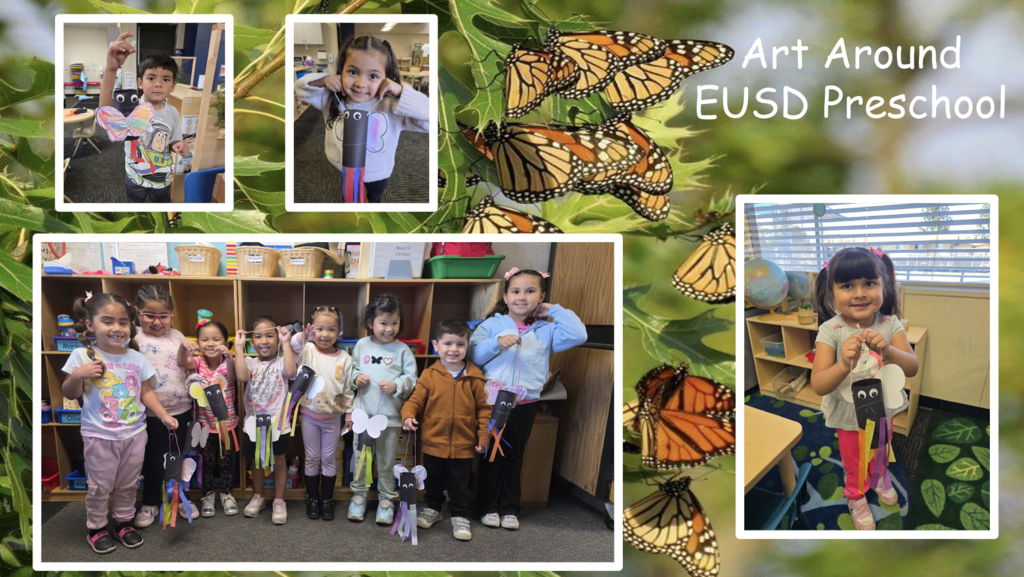 Students holding windsocks.