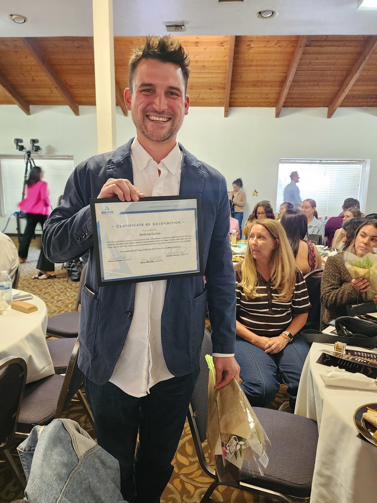 Mr. Carlon recognized at the San Diego County of Education School Social Work Awards. 