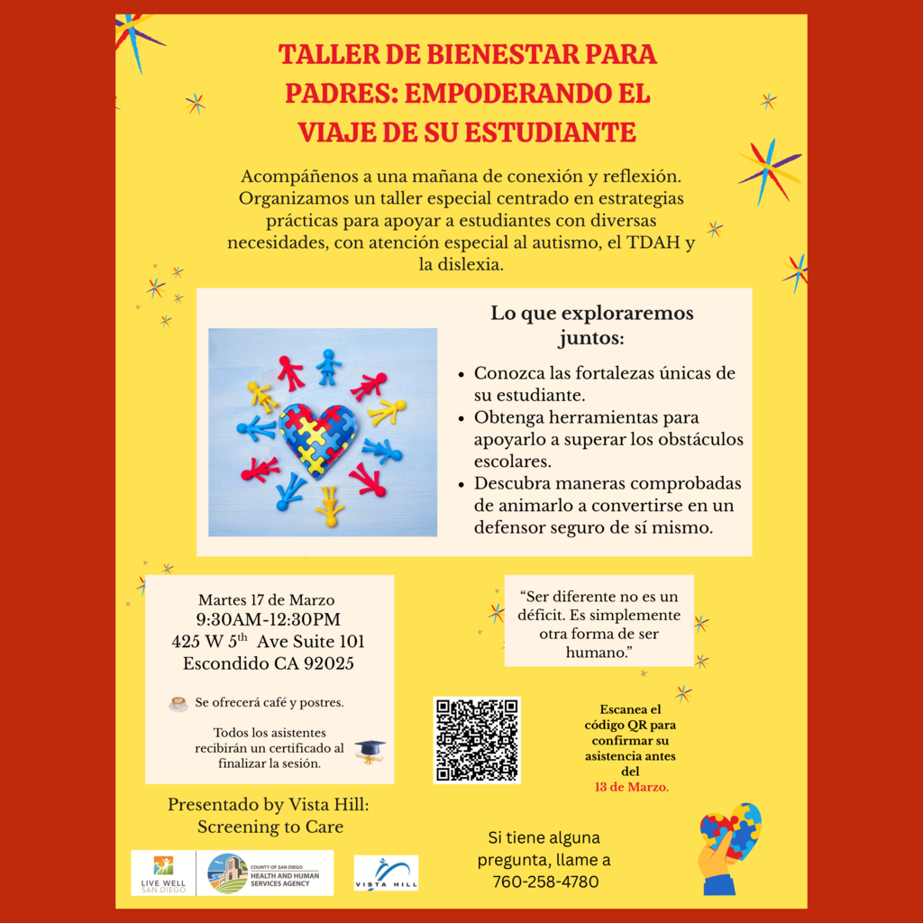 A Spanish language flyer for the “Parent Wellness Workshop: Empowering Your Student’s Journey” Workshop