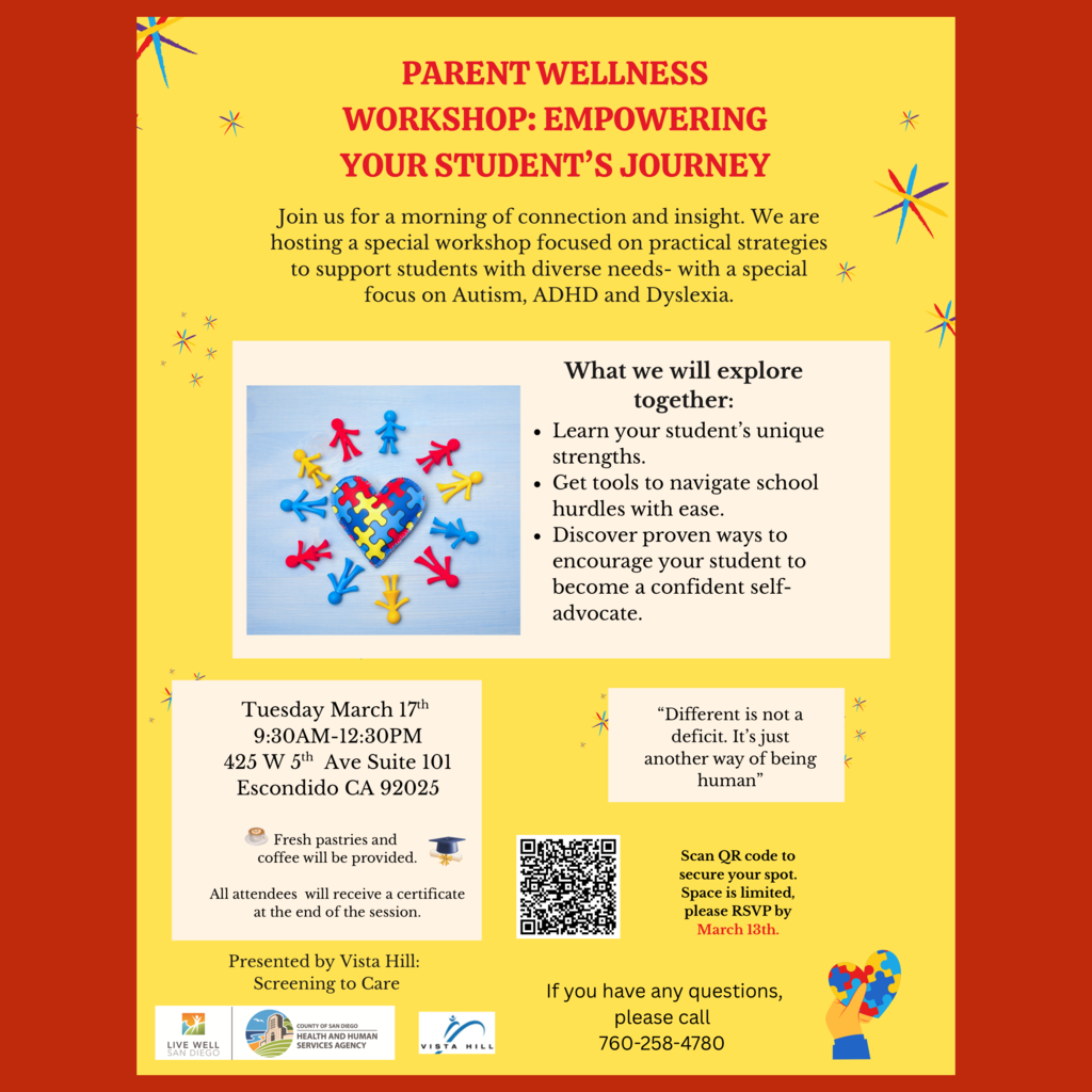 An English language flyer for the “Parent Wellness Workshop: Empowering Your Student’s Journey” Workshop
