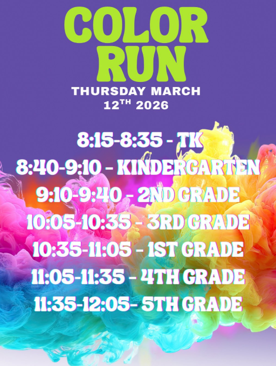 Color Run schedule by grade level