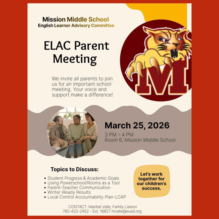 An English language flyer for this year’s third meeting of the English Learner Advisory Committee (ELAC)