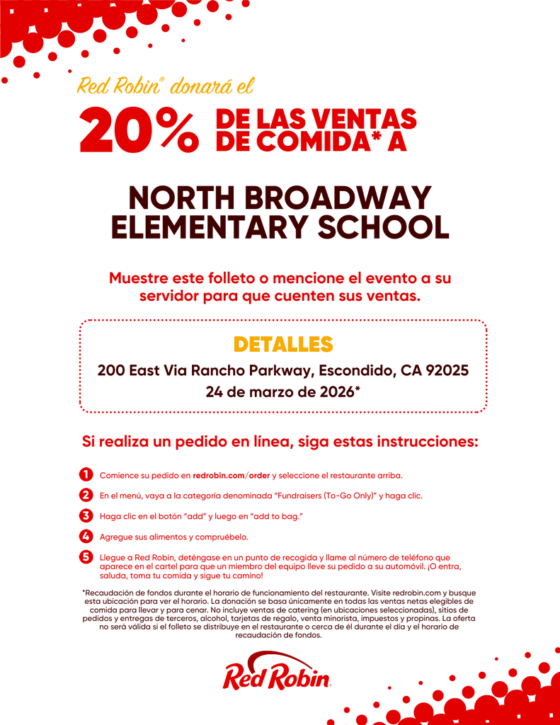 Red Robin flyer  in Spanish