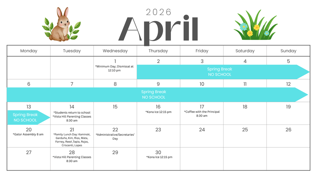 April 2026 Parent Calendar English 