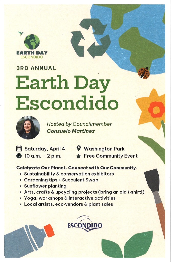 Earth Day Celebration Flyer for Saturday April 4 at 10am at Washington Park