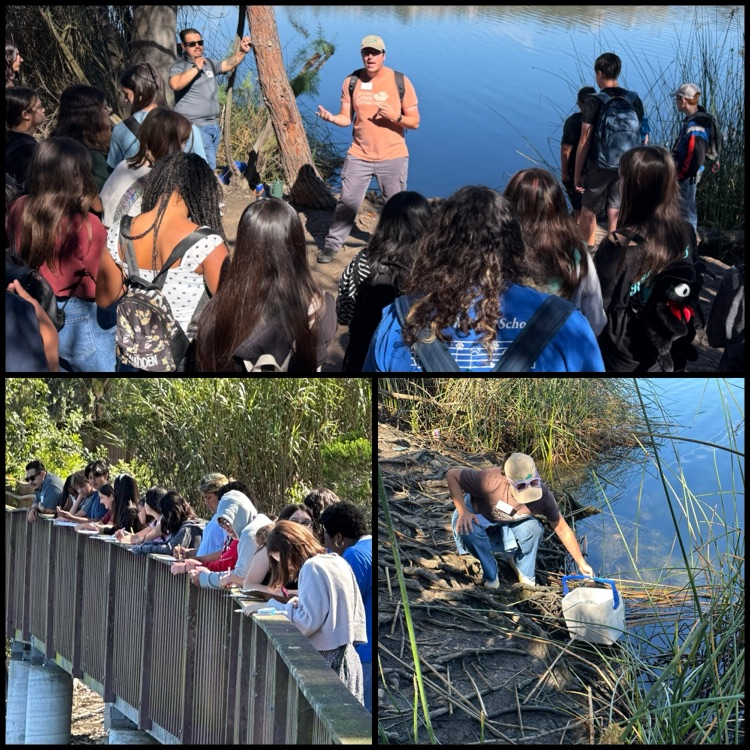 students releasing trout at Miramar lake.