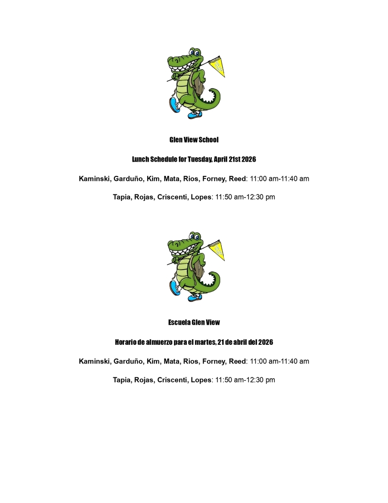 Lunch Schedule for Families English and Spanish 