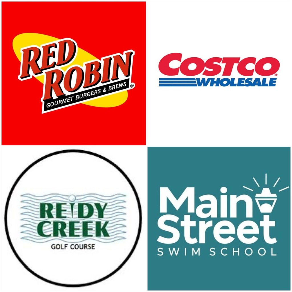 Red Robin, Costco wholesale, Reidy Creek Golf Course, Main Street Swim School logos