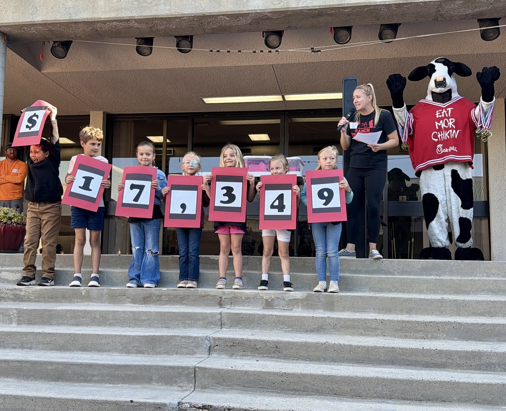Students holding signs with the amount  fundraised - 17349