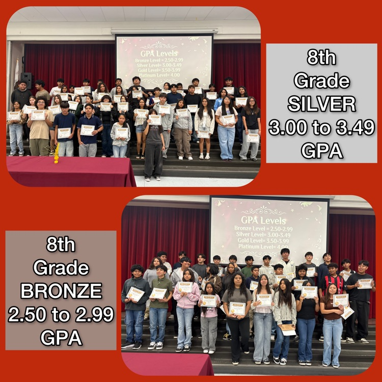 A collage of the 8th Grade Silver (3.00 to 3.49 G.P.A.) and Bronze honorees (2.50 to 2.99 G.P.A.)