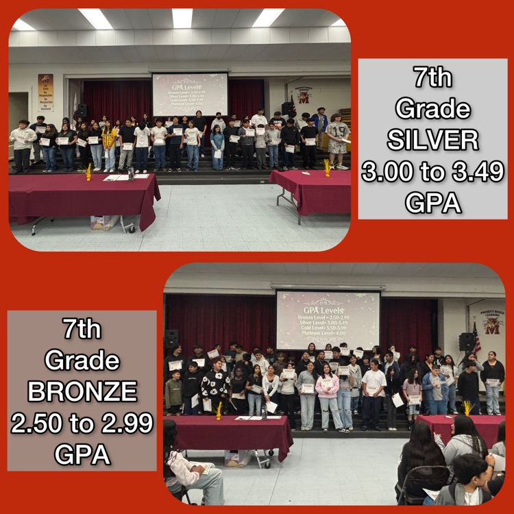 A collage of the 7th Grade Silver (3.00 to 3.49 G.P.A.) and Bronze honorees (2.50 to 2.99 G.P.A.)