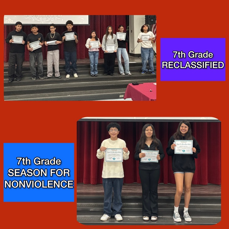 A collage of the 7th Grade Reclassified students and the Season of Nonviolence honorees