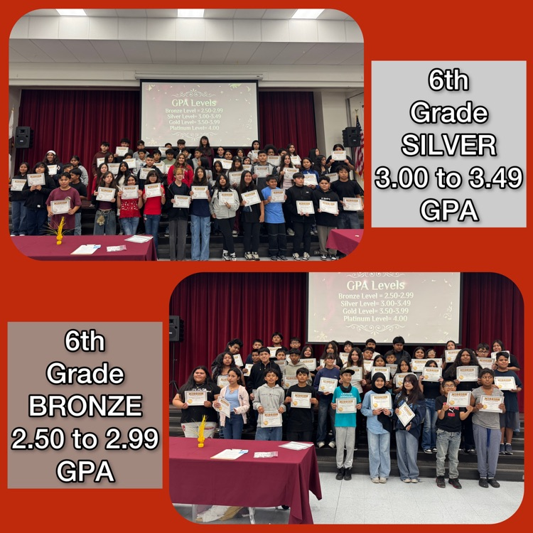A collage of the 6th Grade Silver (3.00 to 3.49 G.P.A.) and Bronze honorees (2.50 to 2.99 G.P.A.)