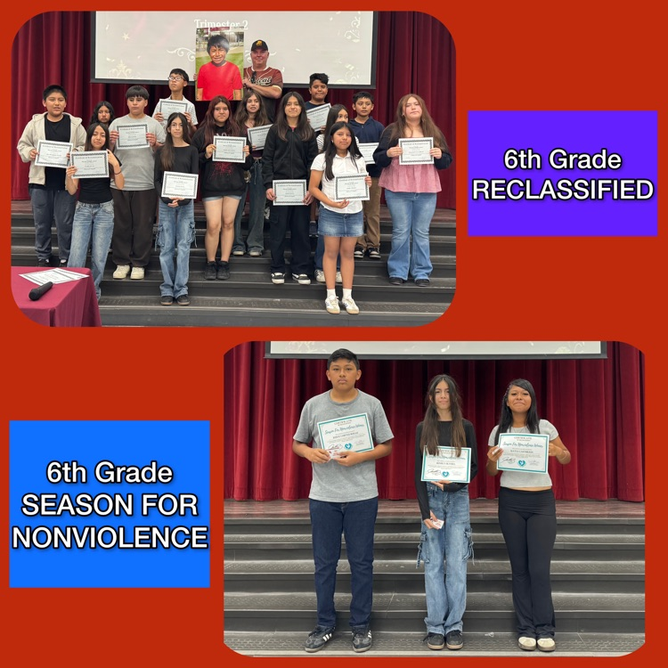 A collage of the 6th Grade Reclassified students and the Season of Nonviolence honorees