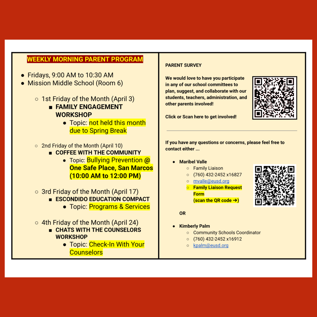 Page 2 (of 2) of the English language Family Engagement Calendar for April 2026