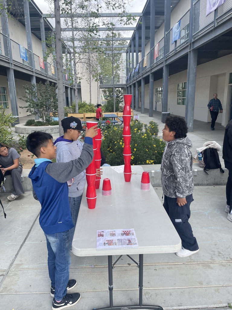 Students stacking cups