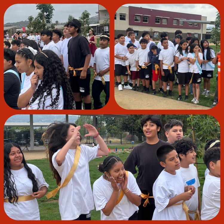 A collage of 6th Grade Greek Olympics highlights featuring 6th Graders cheering on their peers in the field competitions