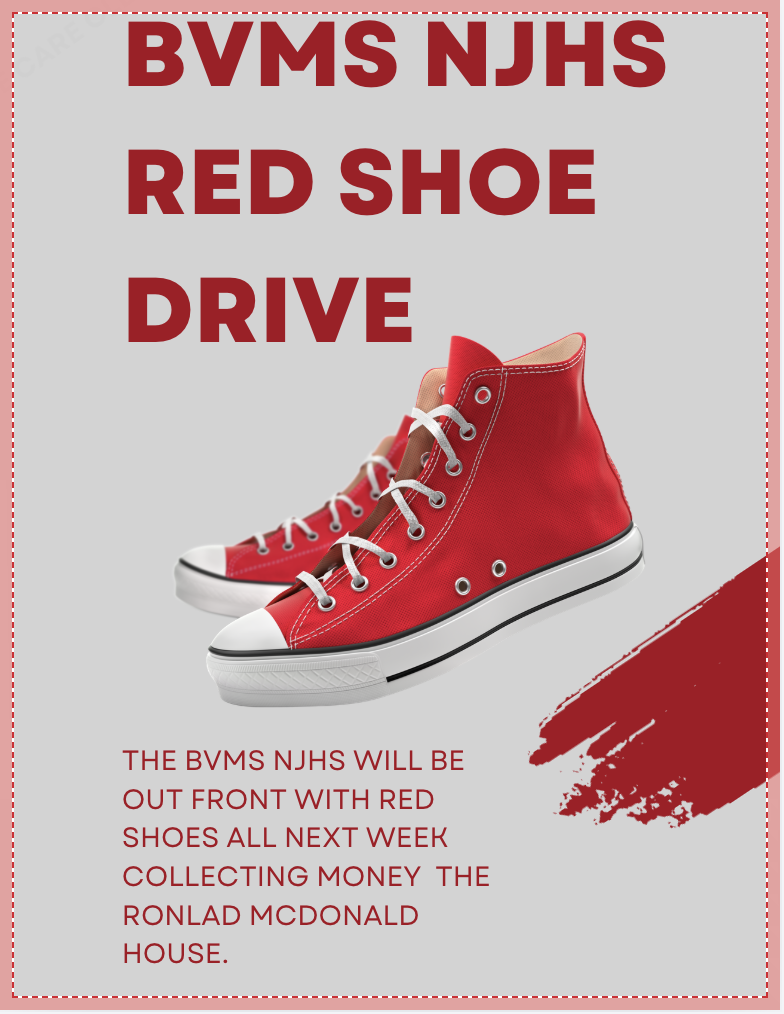 Flyer that says the NJHS will be out front of BVMS collecting money before and after school for the Ronald McDonald House