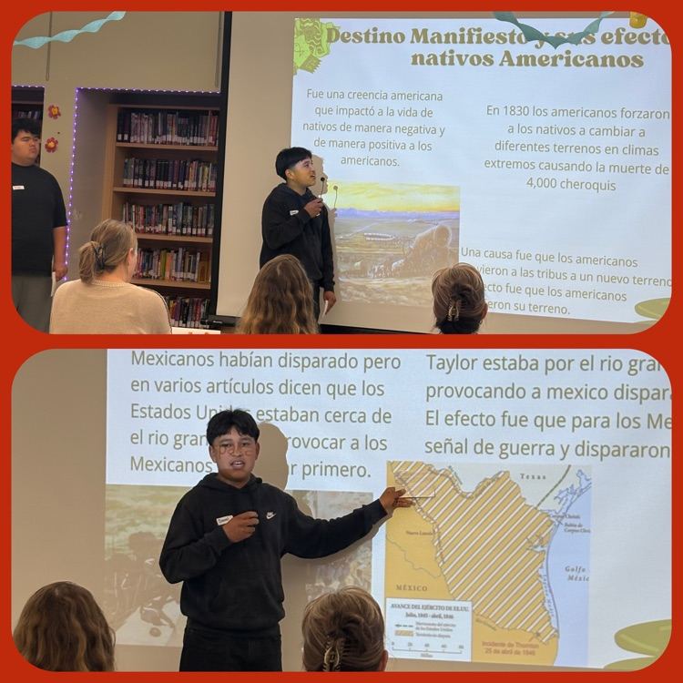 A collage of two different close-ups of a DLP student presenting a particular slide during their presentation