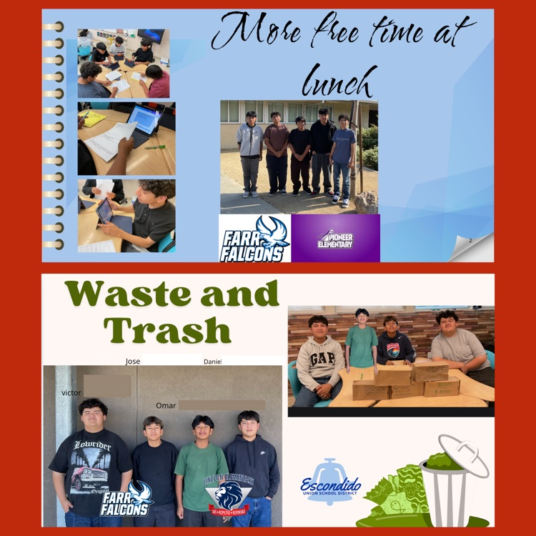 A collage of opening slides for the DLP presentations of "More Free Time at Lunch" and "Waste and Trash"