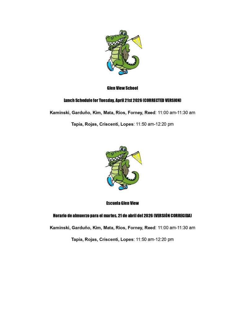 Lunch Schedule for Families English and Spanish CORRECTED