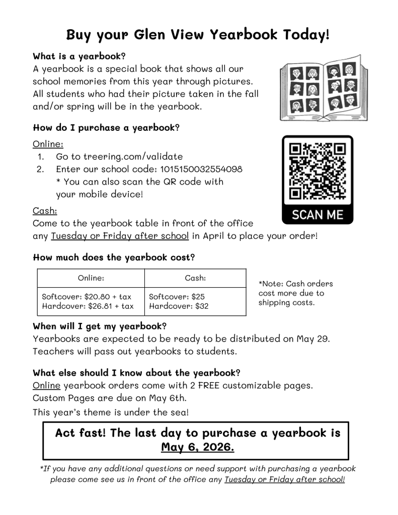 Buy Your Glen View Yearbook Flyer English 