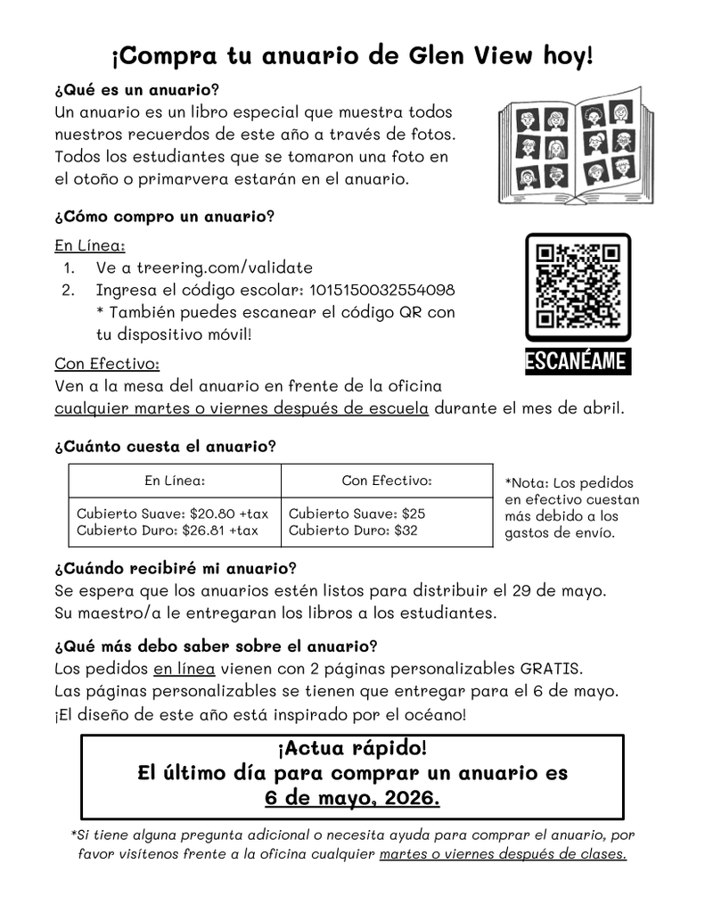 Buy Your Glen View Yearbook Flyer Spanish 