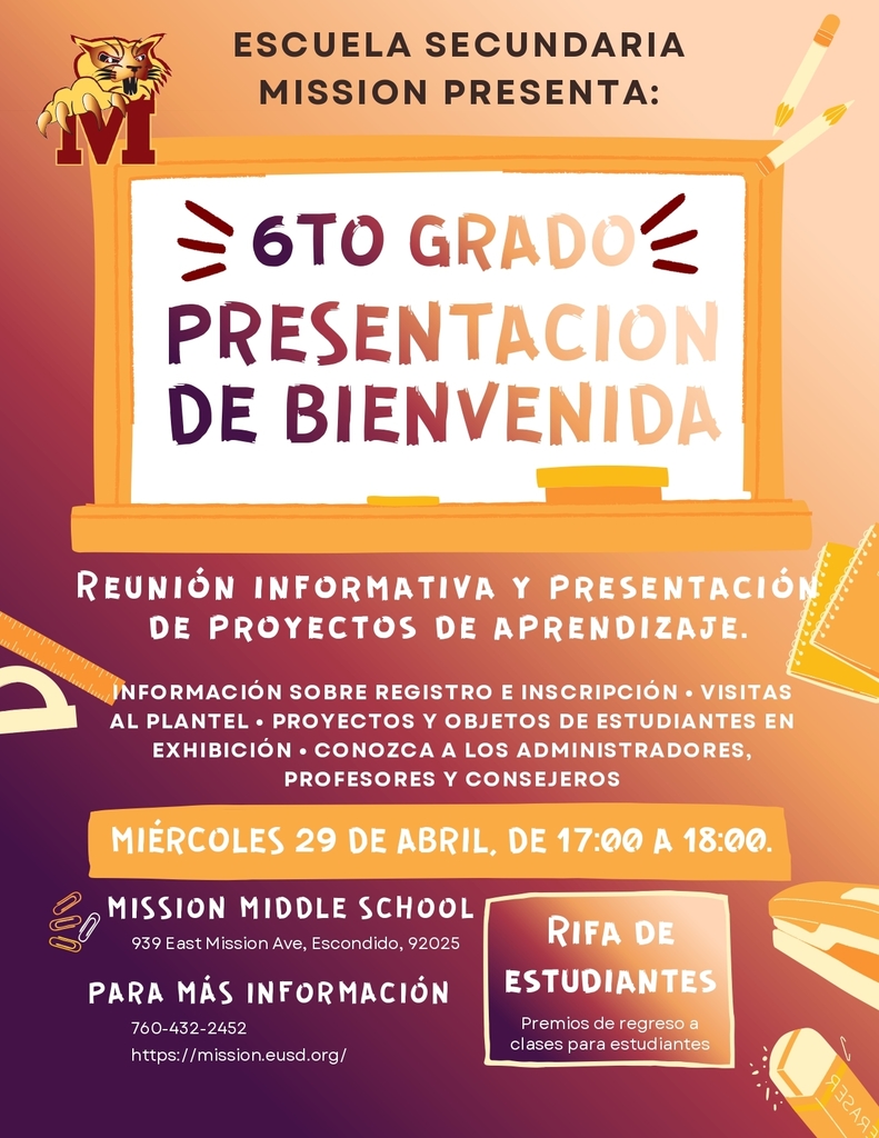 Mission Middle School 6th Grade Welcome Showcase Flyer Spanish 