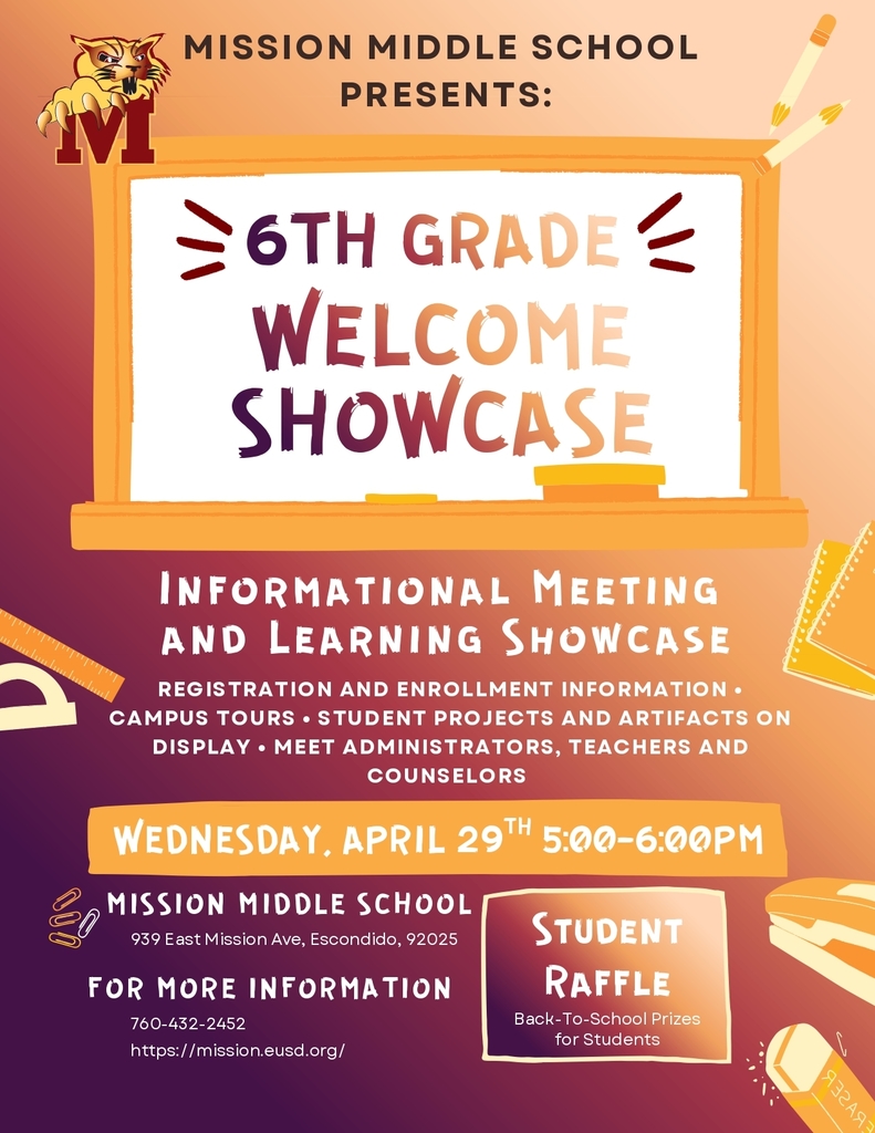 Mission Middle School 6th Grade Welcome Showcase Flyer English 